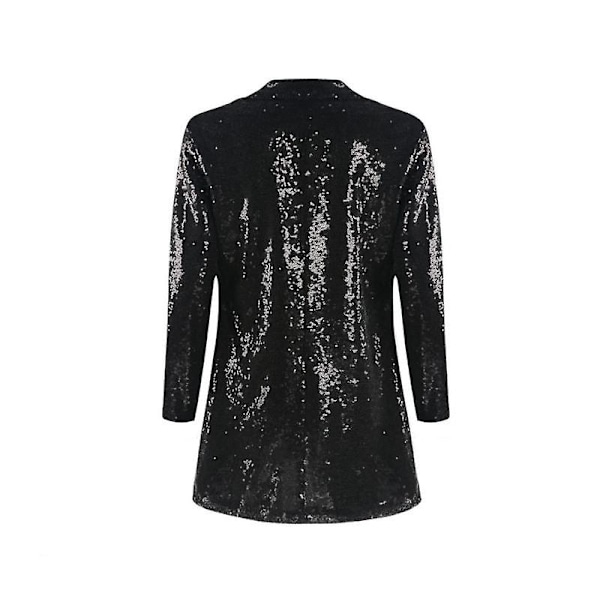 Kvinnors paljettjacka Öppen front blazer Casual långärmad kofta black M