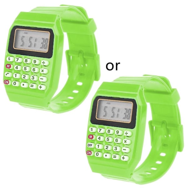 Fad Børn Silikone Date Multi-purpose Børne Elektronisk Lommeregner Armbåndsur Green