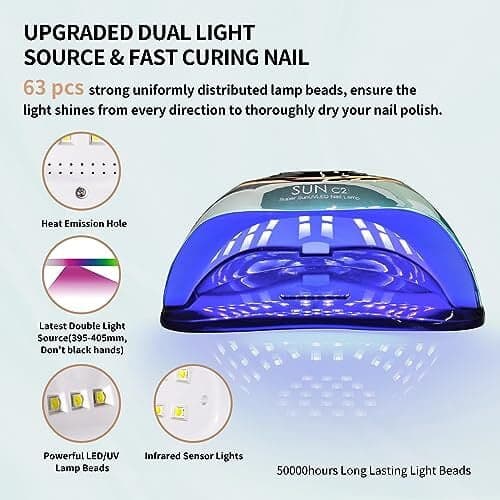 UV LED-lampe for neglkunst, 63 pærer, 4 timermoduser og automatisk sensor, Profesjonell UV-lampe for gelnegl