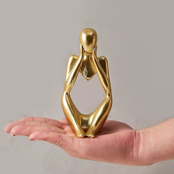Guld dekorativ tänkarestaty abstrakt konstskulptur, set av 3 guldharts samlarfigurer för
