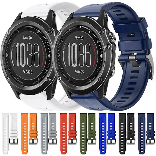 Til Garmin Fenix ​​3 metalspænde ensfarvet silikoneurrem Navy Blue