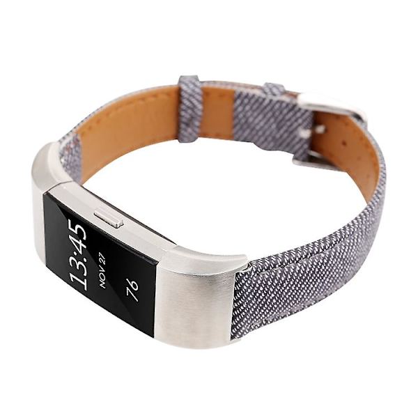 Til Fitbit Charge 2 Cowboy Texture læderurrem Black