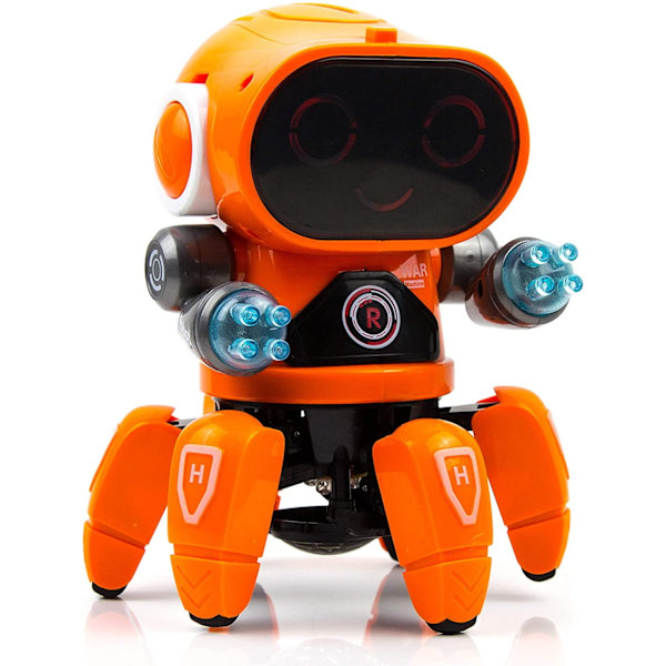 Robotlegetøj til børn, gående dansende robotlegetøj med blinkende lys og musik, orange