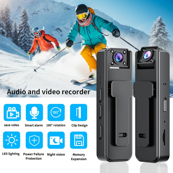 Trådløst kamera 1080P Mini Body Camera med 180° roterbart objektiv, bevægelsesdetektering, infrarød nattesyn