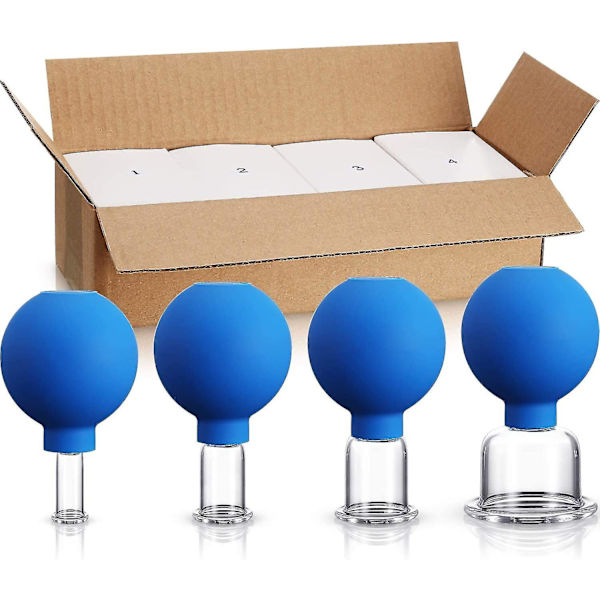 4 st glaskoppar set glas silikon koppar koppar massage vakuumsugkoppar för kropp rygg ben arm Blue