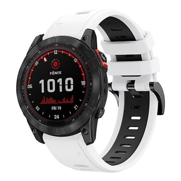 For Garmin Fenix ​​7x 26 mm tofarget sportssilikonklokkerem White-Black