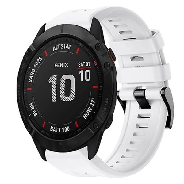 För Garmin Fenix ​​6x Pro Metal Spänne Solid Color Silikon Watch Band White