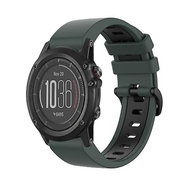 For Garmin Fenix ​​3 26 mm silikon sportsklokkerem i to farger Olive Green-Black