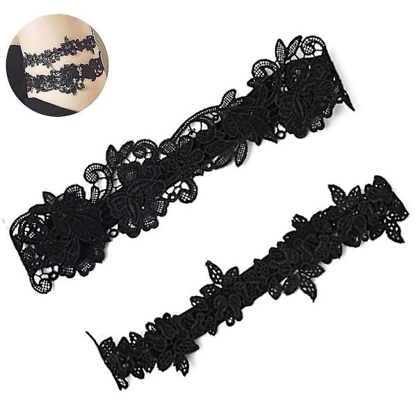 2 st Brudspets Garter Bröllopstillbehör Elastisk Benring Bröllopsgåva Black