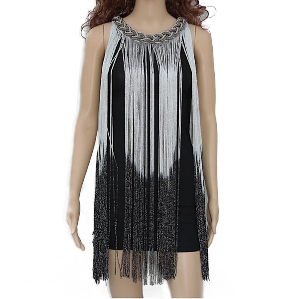 Kvinnor O-hals Sequin Fringe Flapper Dansklänning Latin Salsa Ballroom Kostym Gatsby Cocktailklänning White