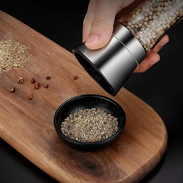 2 st 304 Premium Salt- och Pepparkvarn Set i Rostfritt Stål - Pepparkvarn och Saltkvarn, Kryddkvarn med Justerbar Grovhet, Keramisk Rotor, Tal