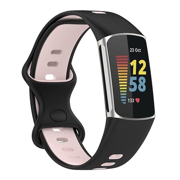 For Fitbit Charge 5 tofarget silikonklokkerem Black Pink