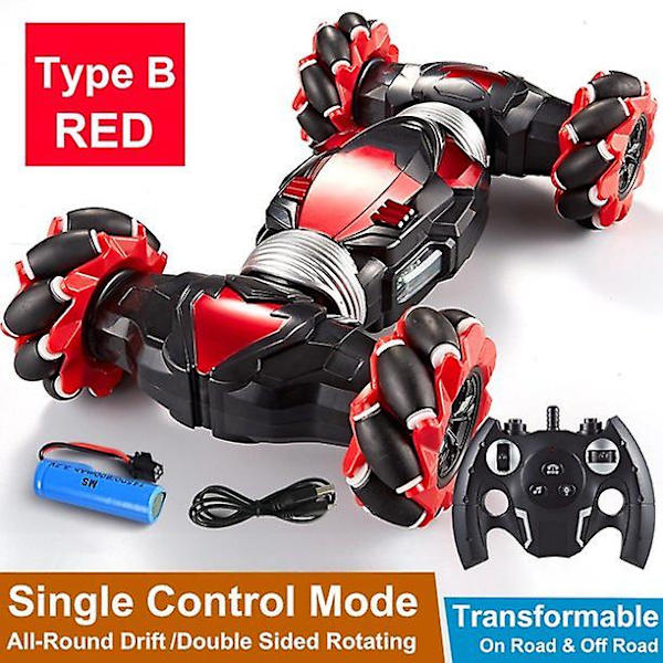 2,4ghz 4wd Rc bilradiokontrolstuntbil vrider terrængående køretøjsdrift med lys og musik Red Single Mode