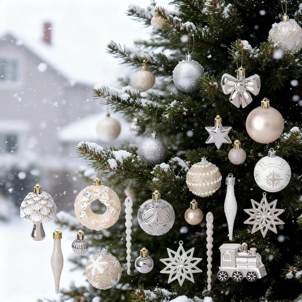 Malet brudsikker julekugle, julepynt (Champagne White-45 stk.)