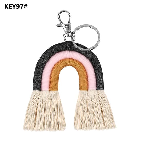 Dejlig vævende regnbue nøglering Boho håndlavet nøgleholder til skolehåndtaske KEY52