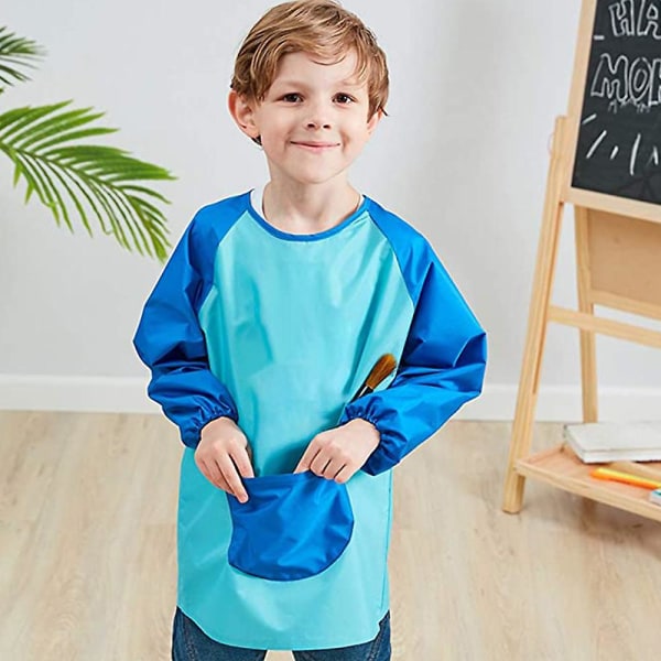 Unisex pojkar Flickor Vattentät konst Smock Barn Målarförkläden med fickor Långärmad & ärmlös Ålder 6-9 år Light blue