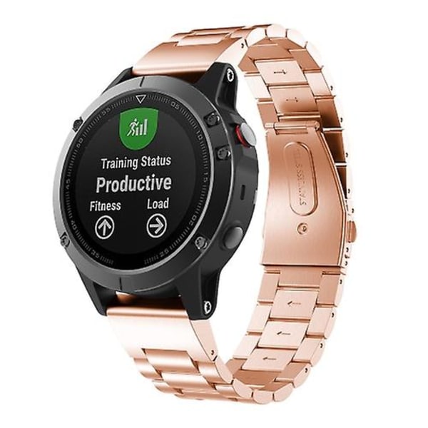 For Garmin Fenix ​​5s 20 mm Tri-perle klokkerem i rustfritt stål Rose Gold