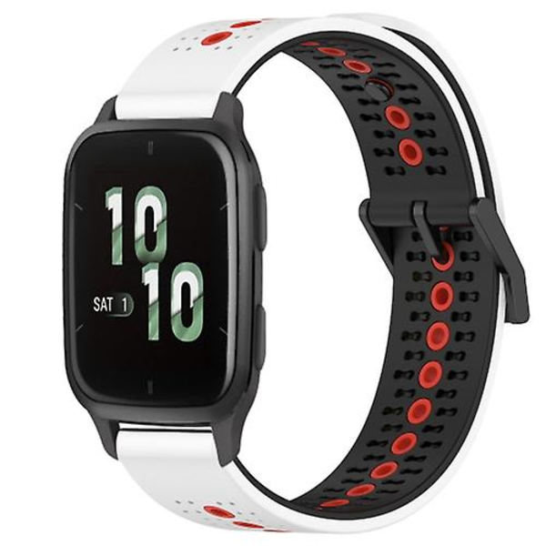 Til Garmin Forerunner Sq2 20mm Tricolor åndbart silikone urbånd White-Black-Red