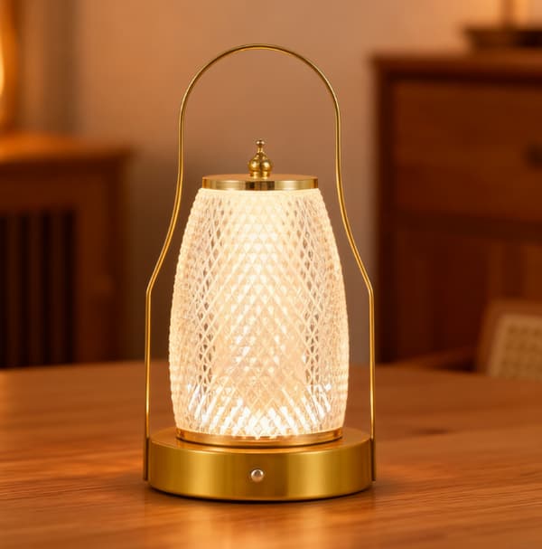 Bærbar LED-bordlampe med håndtak, USB oppladbar, 3 lysmoduser