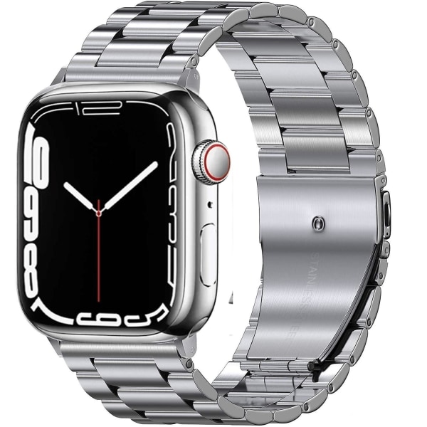 Metalrem til Apple Watch Ultra 49mm 8 7 45mm 41mm Rustfrit stål Smart Watch Armbånd til Iwatch 6 5 4 3 Se 44mm 42mm 40mm Silver For iwatch 7 45mm