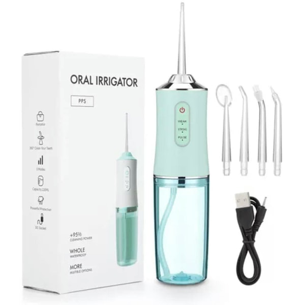 Oral Irrigator Bærbar Usb Vannstråle Floss 4 Jet 220Ml 3 Moduser Ipx7 Grønn