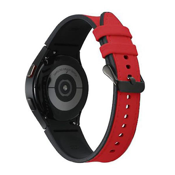 Læderrem til Samsung Galaxy Watch 4 Classic 44mm 40mm Ingen huller Silikone+læderarmbånd Correa Galaxy Watch 4 5 Pro Band red-black Galaxy Watch 4 40-44M-L
