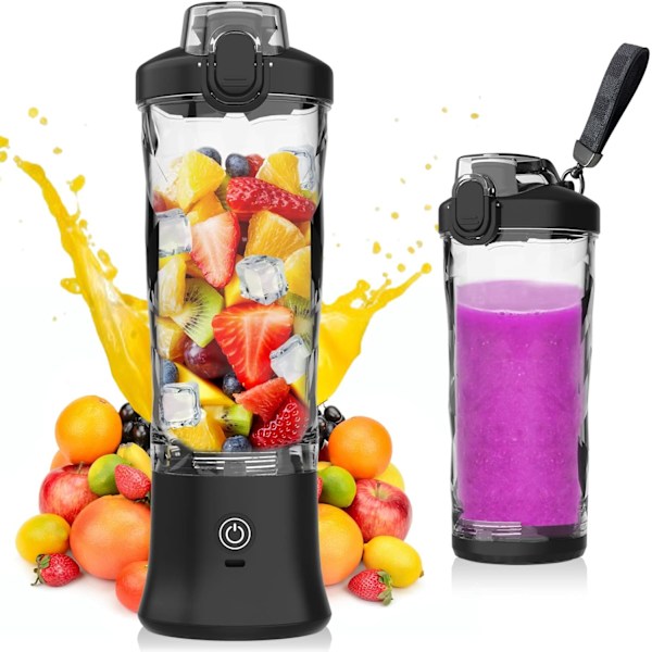Bærbar blender til shakes og smoothies USB genopladelig 600ML sort