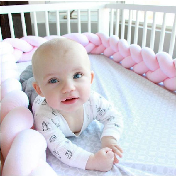 Baby Upholstery Vevd Knutet Ball Pude Vrid Flette Baby Seng Søvn Bumper Dekorasjon Seng Surround pink 3m