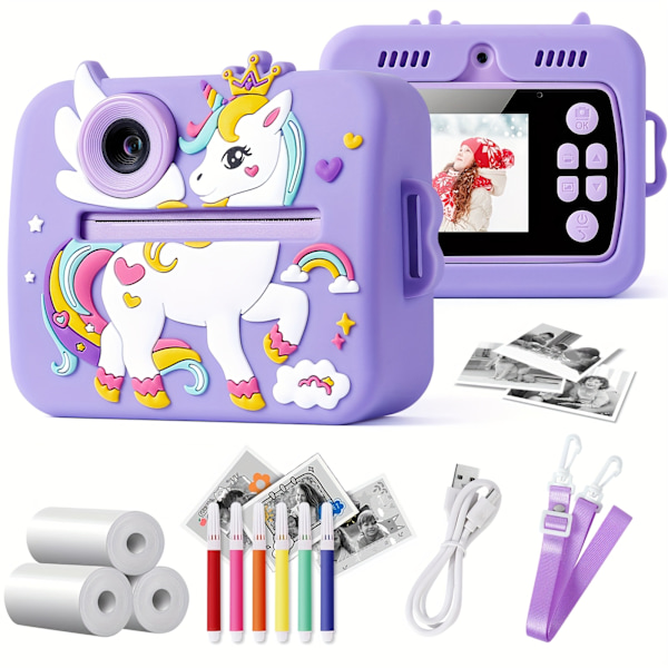 Digitalt Kamera Børn Instant Print Kamera Dobbelt 1080P Hd Kamera Lilla