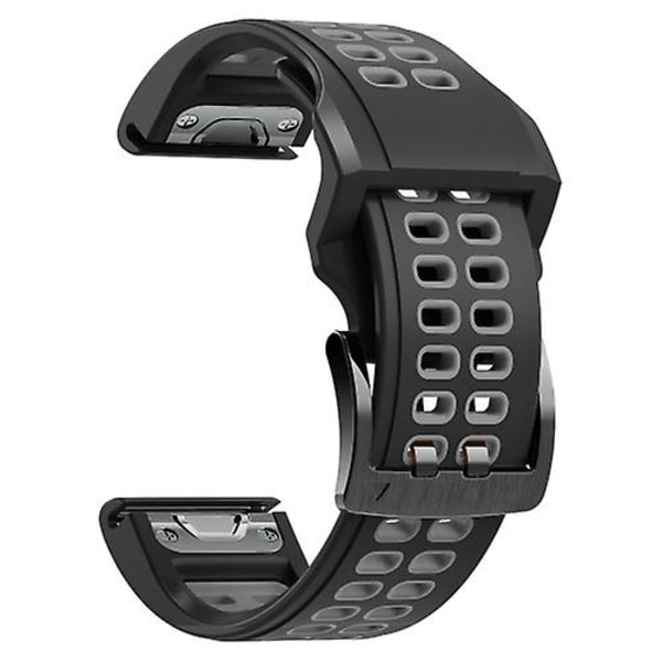 Til Garmin Fenix ​​6 Quick Release dobbeltrækket silikoneurrem Black Grey