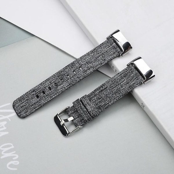 For Fitbit Charge 5 Nylon Canvas Watch Band Black Grey