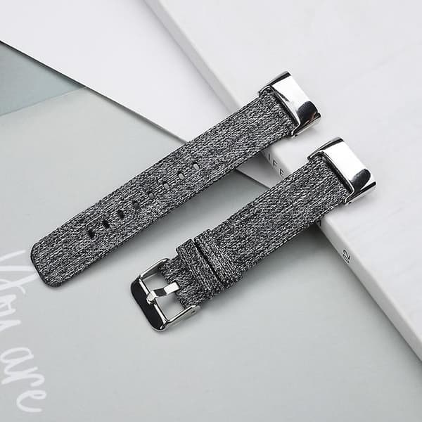 Til Fitbit Charge 5 Nylon Canvas urrem Black Grey