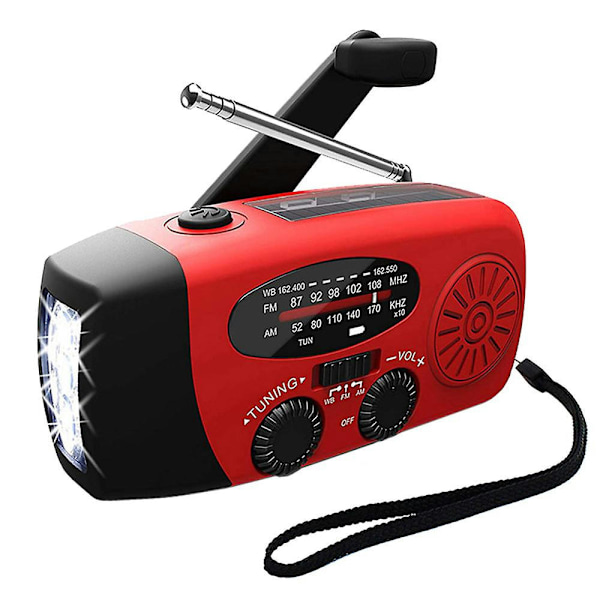 Fiauli Multifunktionell solhandvev USB utomhuscamping nöd LED-ljusradio Red