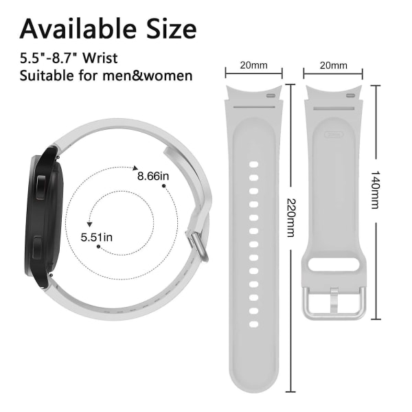 Silikone rem til Samsung Galaxy Watch 5/4 44mm 40mm Galaxy4 Classic 46mm 42mm Sporturrem Armbånd Galaxy Watch 5 Pro 45mm New grey watch 4 classic 42mm