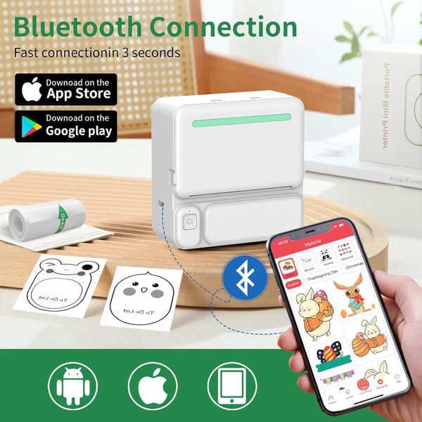 Bluetooth termisk skriver mini blekkløs etikettskriving for studienotater, bilder, blå