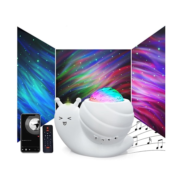 Stjerneprojektor Natlys Aurora Galaxy Projektorlys 4 i 1 Sneglenatlys til Soveværelse med Bluetooth Højttaler
