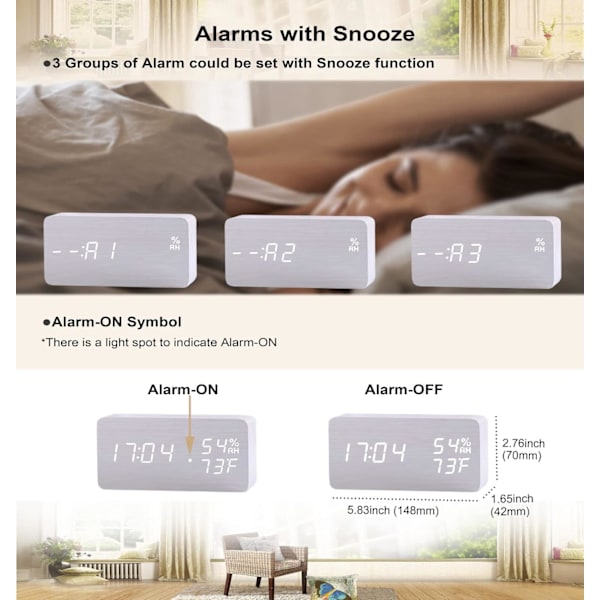 Väckarklocka Trä Digital Klocka för Sovrum Snooze Modern