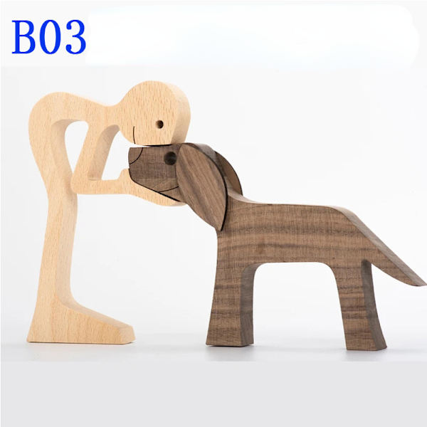 Par Hunde Træ Skulptur Home Decor Træ Håndværk Statue Carving Ornamenter 4