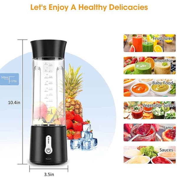 Bærbar blender til shakes og smoothies - Genopladelig blender 500 ml sort