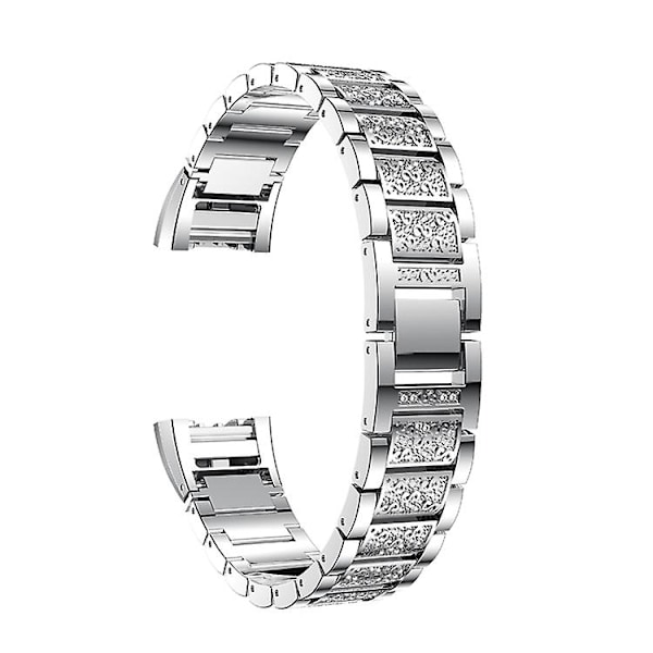 Diamantbesat urrem i massivt rustfrit stål til Fitbit Charge 2 Silver