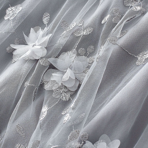 Lång Tutu-kjol i tyll för kvinnor 3d-blombroderi Enfärgad midi- mesh med hög midja Gray