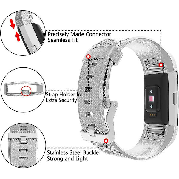 Udskiftningsbånd, der er kompatible med Fitbit Charge 2, Classic & Special Edition justerbare sportsarmbånd Metal-Silver Small