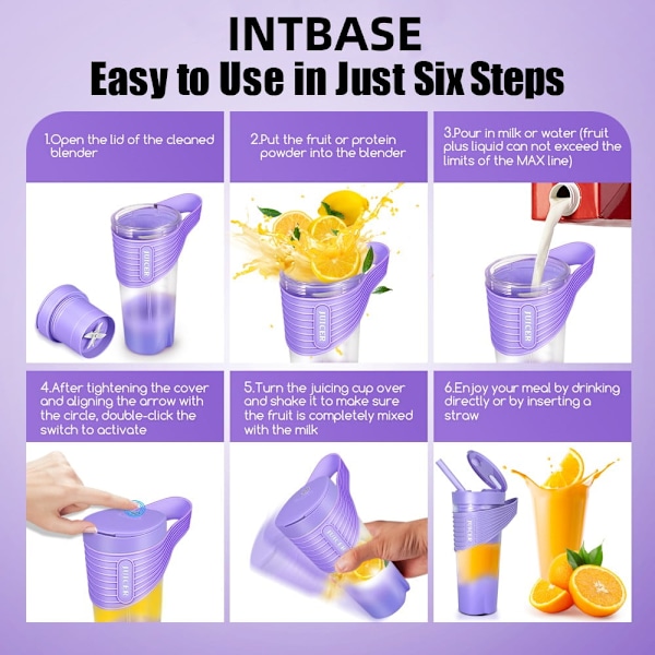 Bärbar mixerkopp för smoothies, shakes, USB-laddningsbar, 460 ml, lila