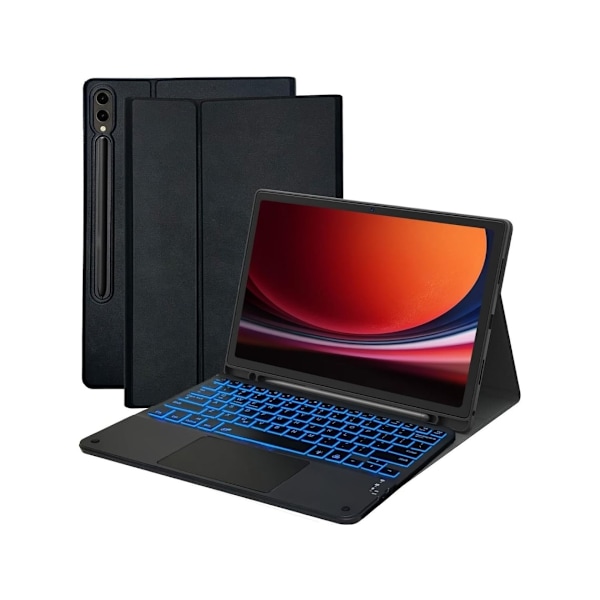 Magnetiskt bakgrundsbelyst tangentbordsfodral för Samsung Galaxy Tab S9 Plus 12.4 Svart
