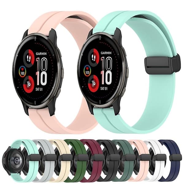 For Garmin Venu 2 Plus 20 mm ensfarget magnetisk lås silikonklokkerem Olive Green