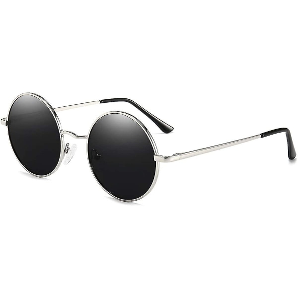 Vintage Pyöreä John Lennon Polarisoidut aurinkolasit Miesten Naisten Circle Hippie Aurinkolasit Black Lens-silver Frame