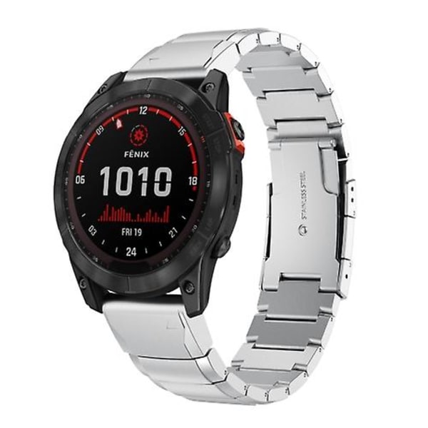 For Garmin Fenix ​​7 Solar 22mm Tortoise Shell rustfritt stål klokkebånd Sliver