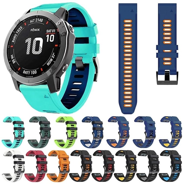 For Garmin Fenix ​​5 Plus 22 mm silikon sportsklokkerem i to farger Peppermint Green - Blue