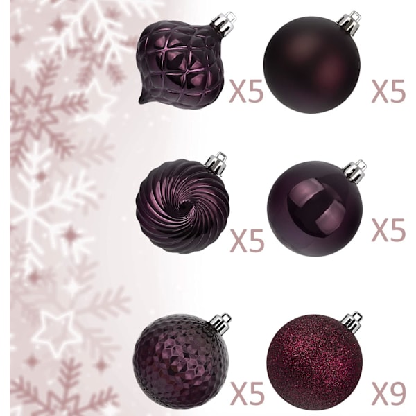 Magenta Violetit Joulupallot 34 kpl 6 cm Joulukuusen Koriste