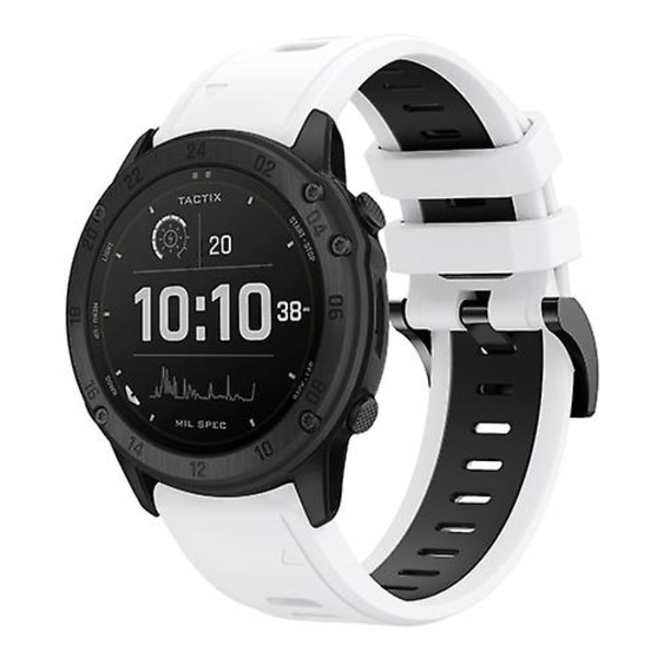 Til Garmin Tactix Delta 26mm To-farve Sports Silikone Watch Band White-Black